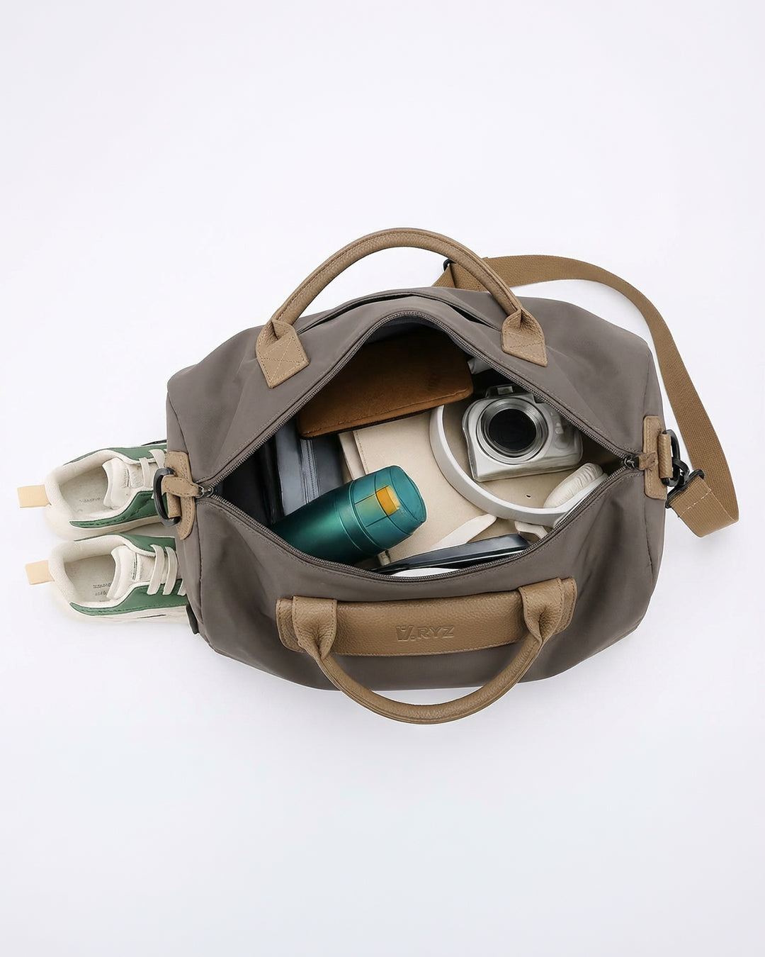 RYZ Active Carry-All Bag – Leather Series | Premium Gym Bag | Luxury Travel Duffle (Grey)