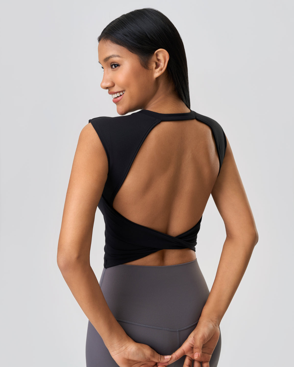 Original Swoosh Padded Knot Blot Flex Tank (B) | Open Back | Softretch® (Black)