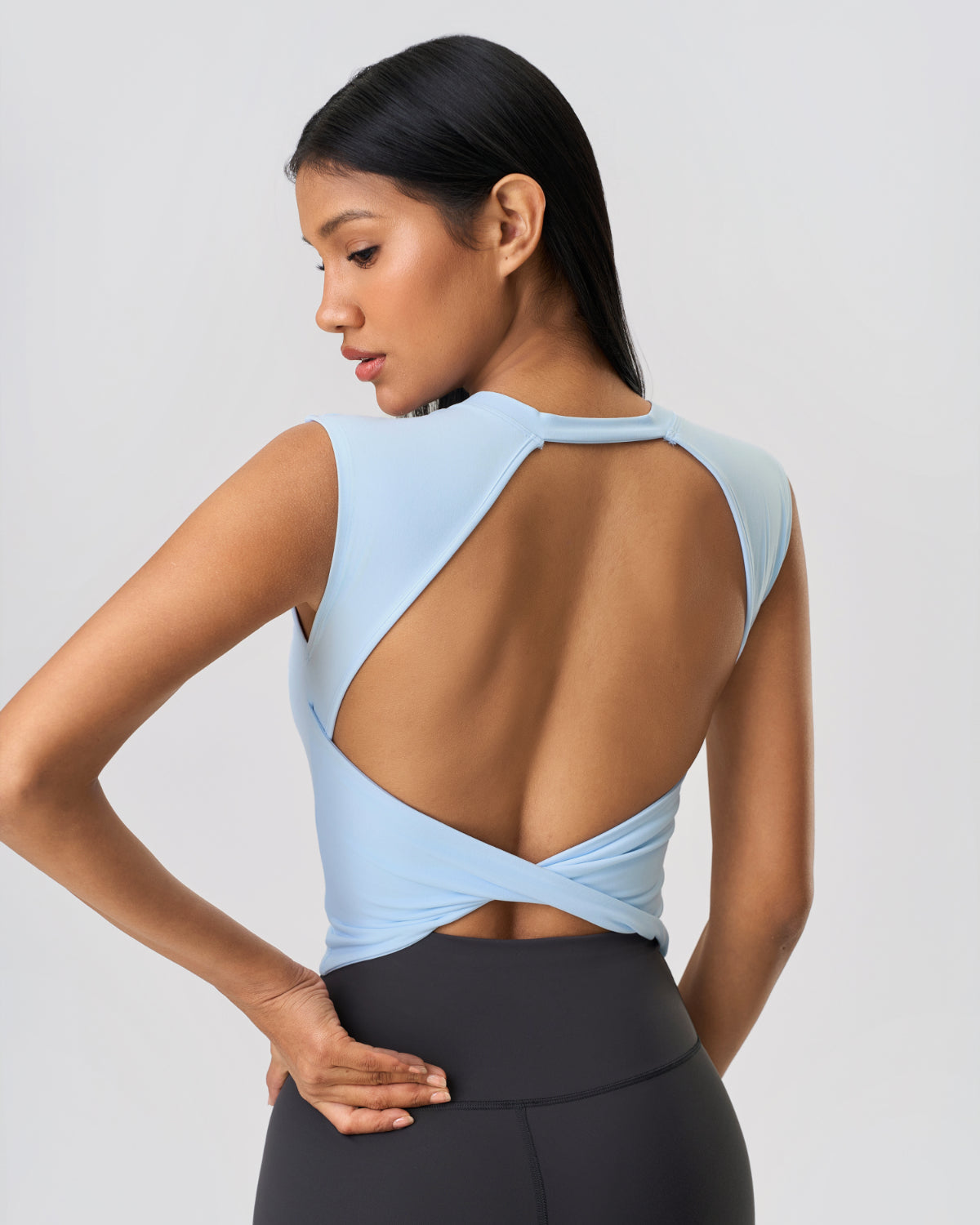 Original Swoosh Padded Knot Blot Flex Tank (S) | Open Back | Softretch® (SKY)