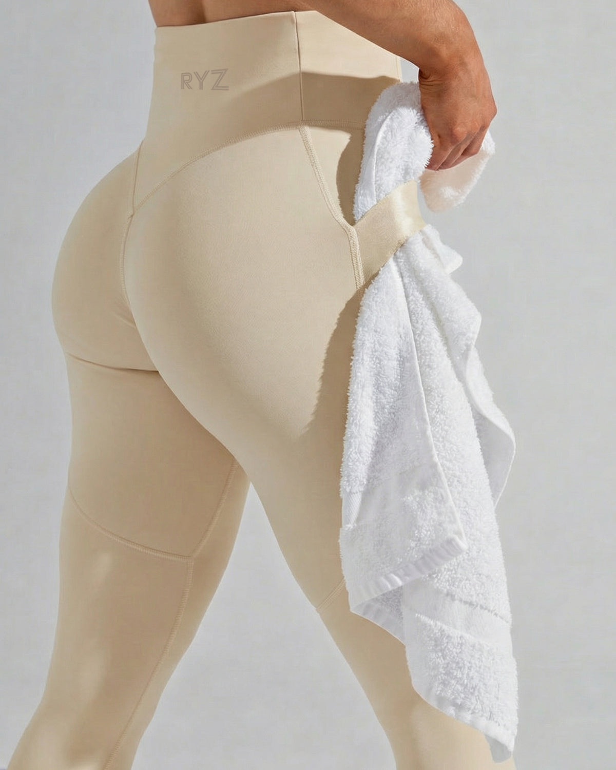 Swoosh Sculpt Performance Leggings | Booty Sculpt | Towel Holder | Hidden Waist Pocket | No Front Seam | Softretch® (Ivory)