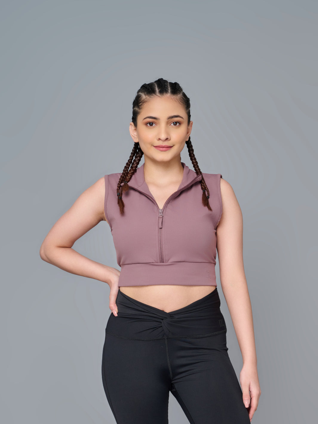 Core Front Zip High-Neck Crop Top (L) | Original Softretch®