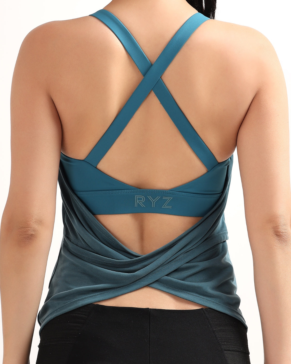 Swoosh Padded Cross-back Wrap Tank | Original Softretch® | In-built Sports bra | Yoga Top (CY)