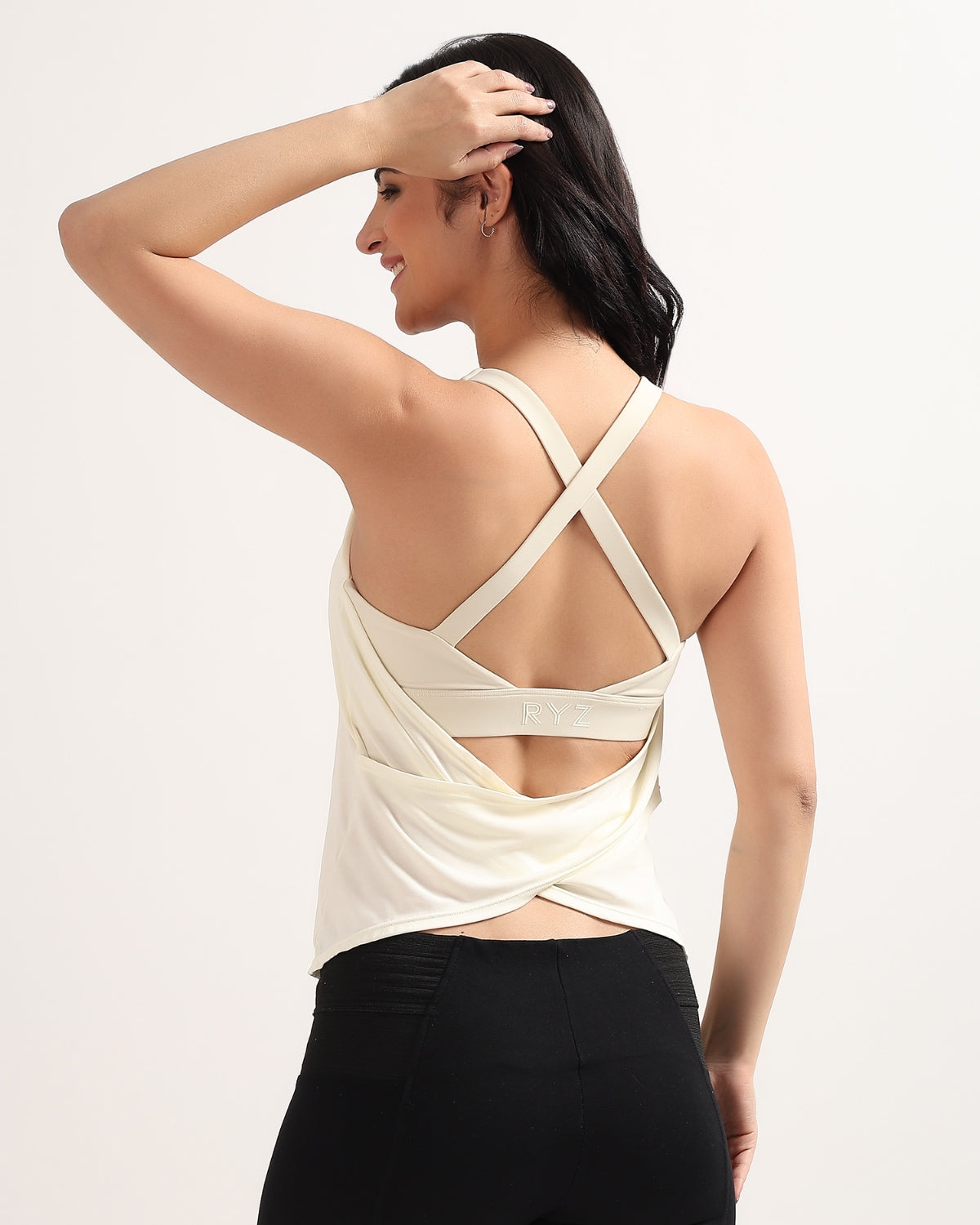Swoosh Padded Cross-back Wrap Tank | In-built Sports bra | Yoga Top (I)