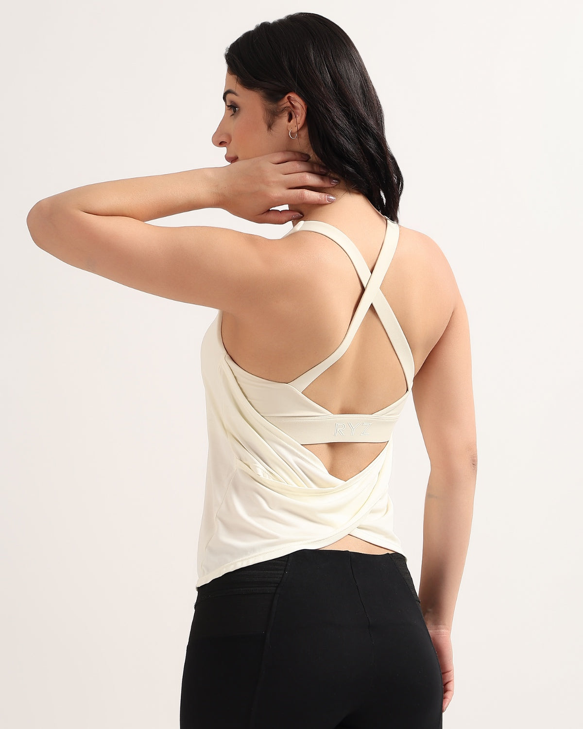 Swoosh Padded Cross-back Wrap Tank | In-built Sports bra | Yoga Top (I)