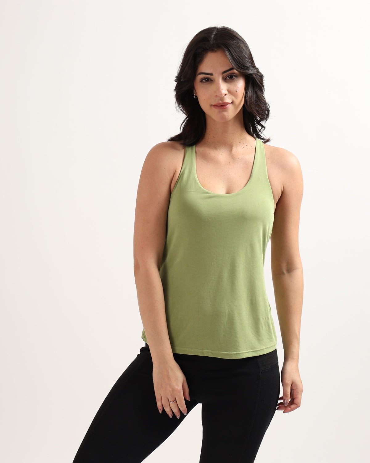 Swoosh Padded Cross-back Wrap Tank | Original Softretch® | In-built Sports bra | Yoga Top (GN)