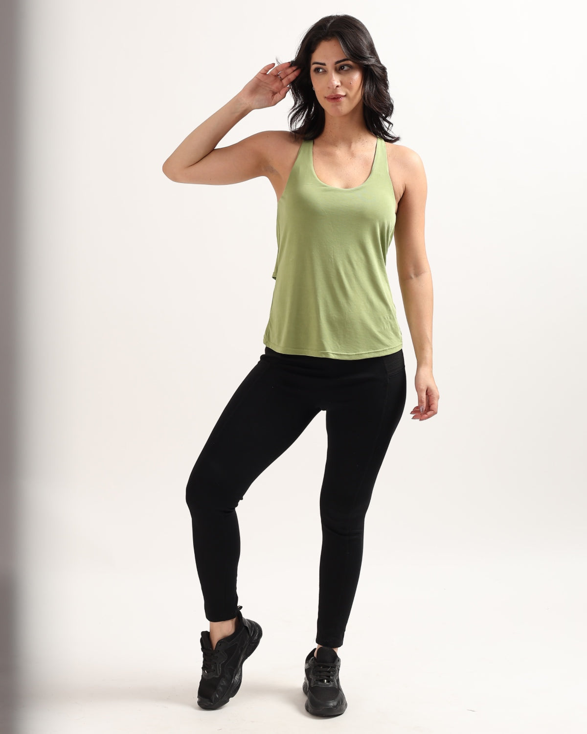 Swoosh Padded Cross-back Wrap Tank | Original Softretch® | In-built Sports bra | Yoga Top (GN)