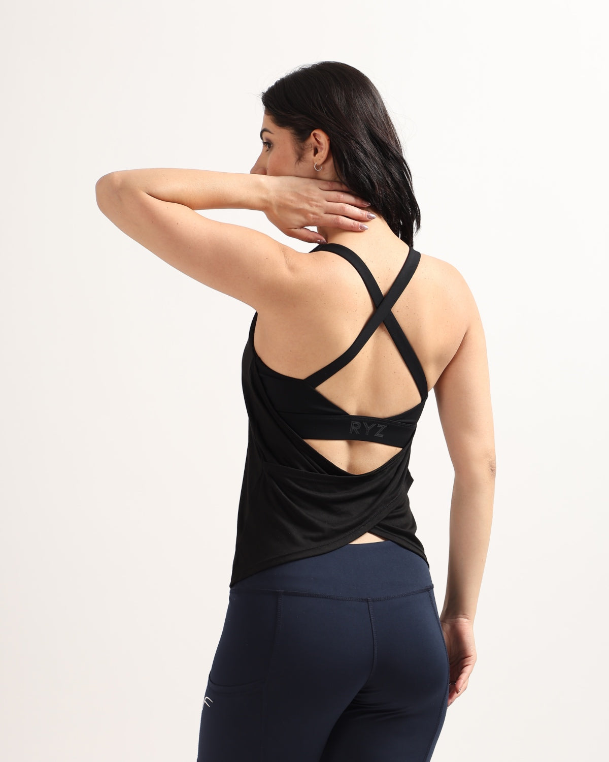 Swoosh Padded Cross-back Wrap Tank | In-built Sports bra | Yoga Top (B)