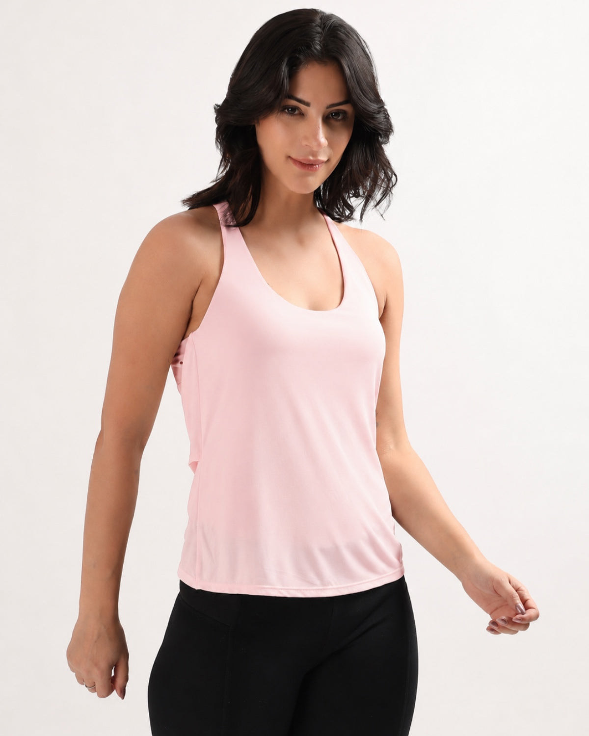 RYZ Swoosh Padded Cross-back Wrap Tank in Blush Pink