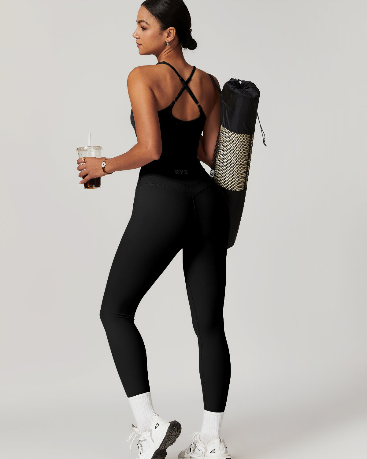 Core Sculpt Fit Set | Adjustable Straps Tank | Removable Pads | No Front Seam Leggings | Softretch® Workout Co-Ord (Black)