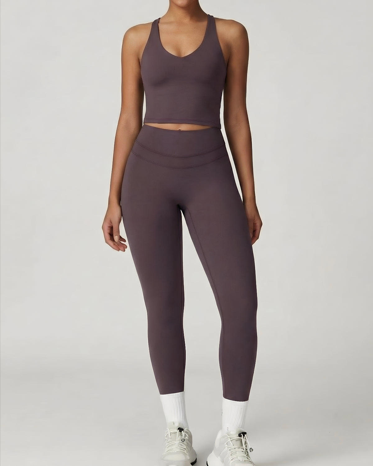 Core Sculpt Fit Set | Adjustable Straps Tank | Removable Pads | No Front Seam Leggings | Softretch® Workout Co-Ord (Purple)