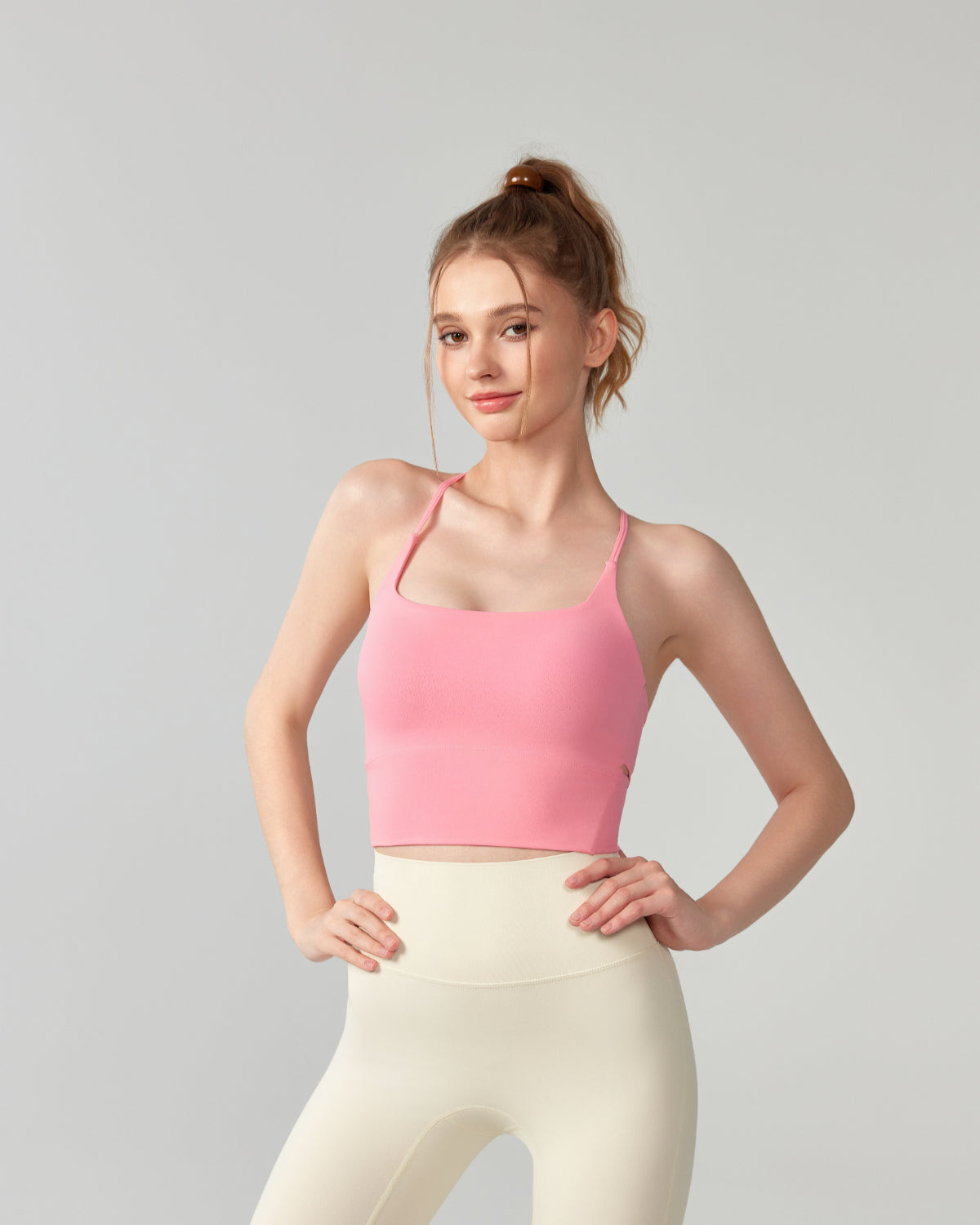 Swoosh Contour Wrap Tank | Y-Back Padded Workout Tank | Softretch® (Pink)