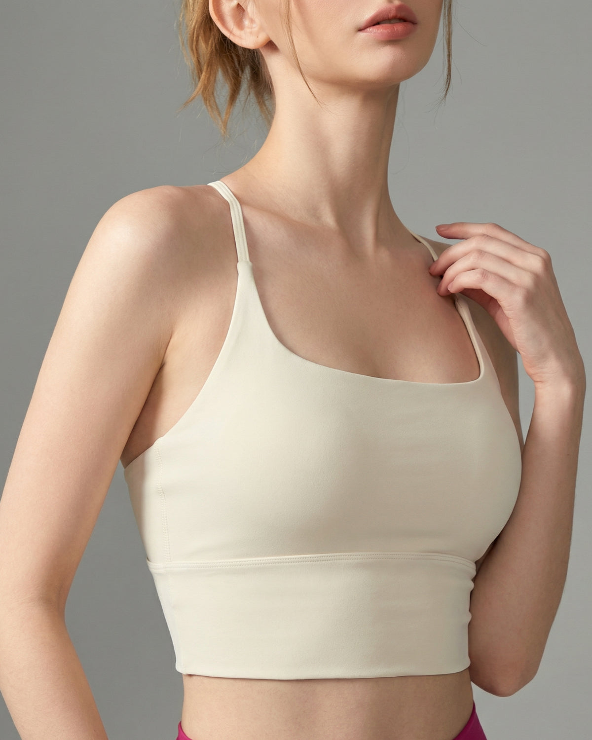 Swoosh Contour Wrap Tank | Y-Back Padded Workout Tank | Softretch® (Ivory)