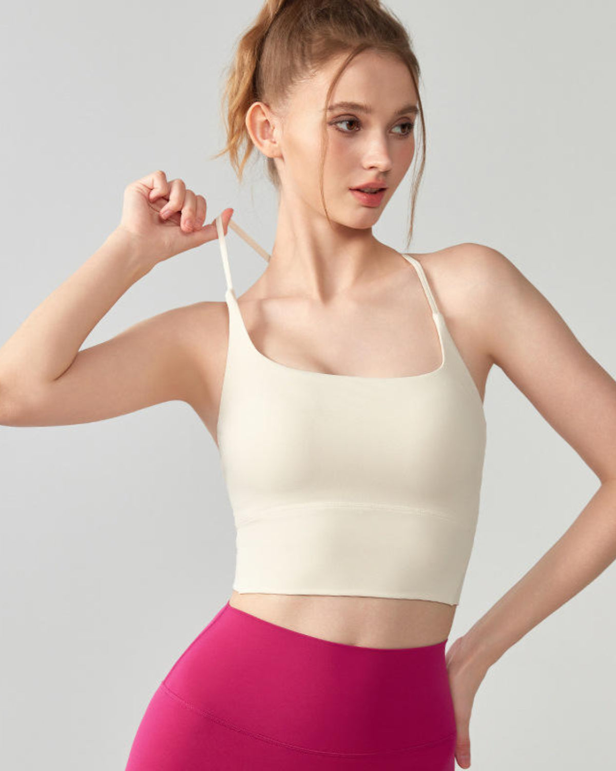Swoosh Contour Wrap Tank | Y-Back Padded Workout Tank | Softretch® (Ivory)