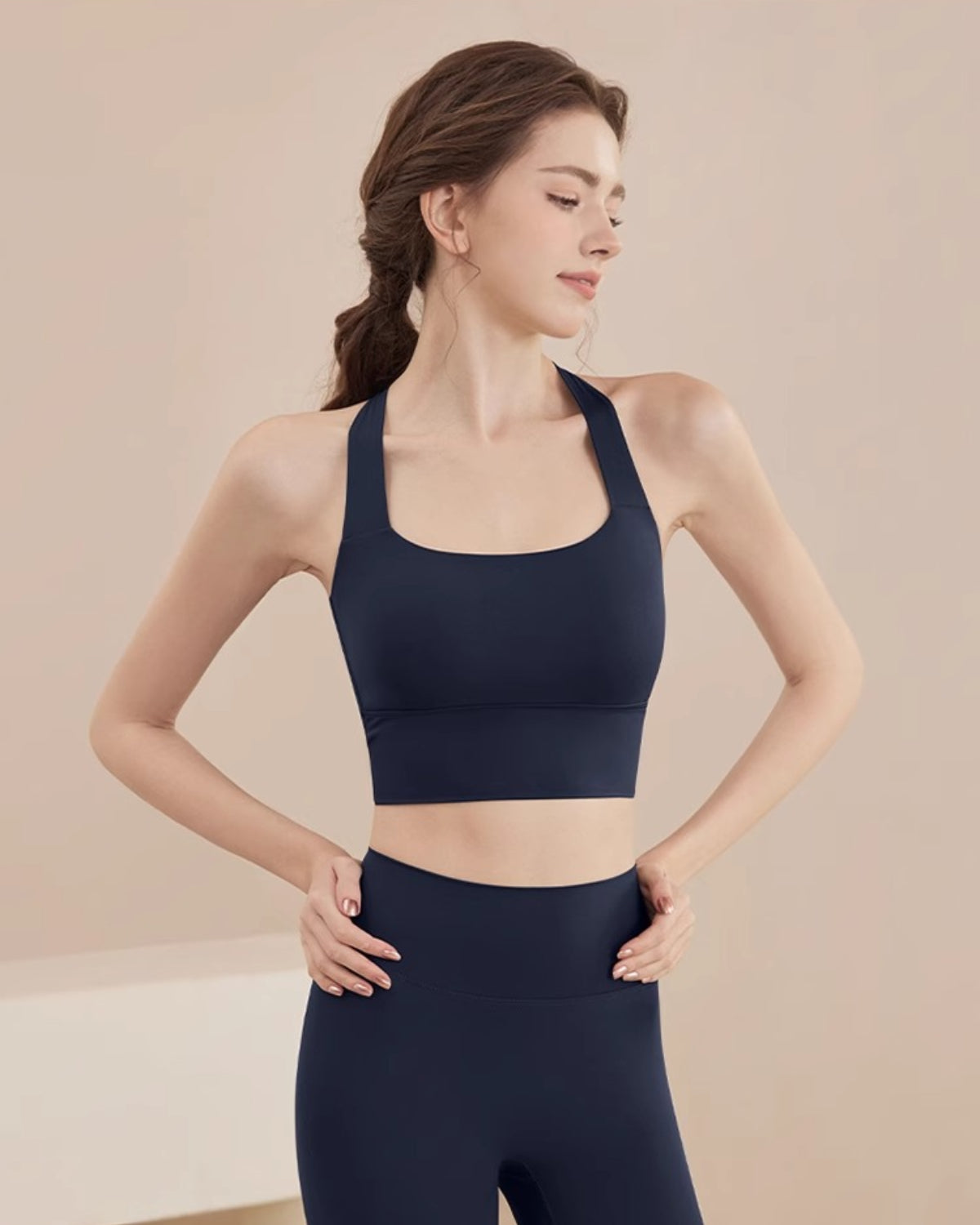 Core Padded Knot Blot Cross Back Crop Top | In-built Sports bra | Yoga Top (NV)