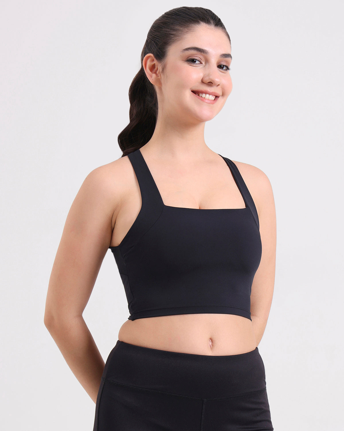 Core Padded Cross Back Crop Top | In-built Sports bra | Yoga Top (B)