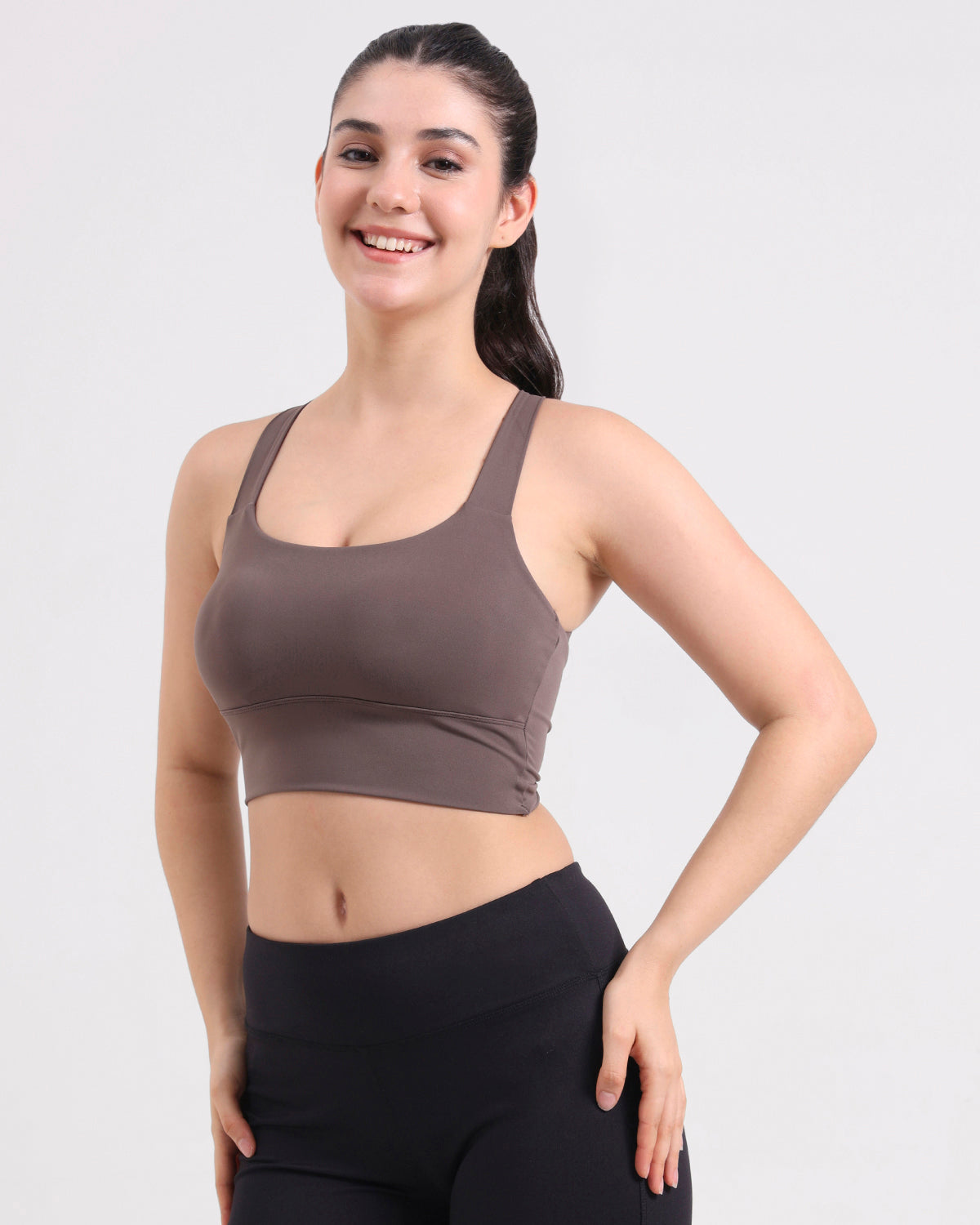 Core Padded Knot Blot Cross Back Crop Top | In-built Sports bra | Yoga Top (BR)