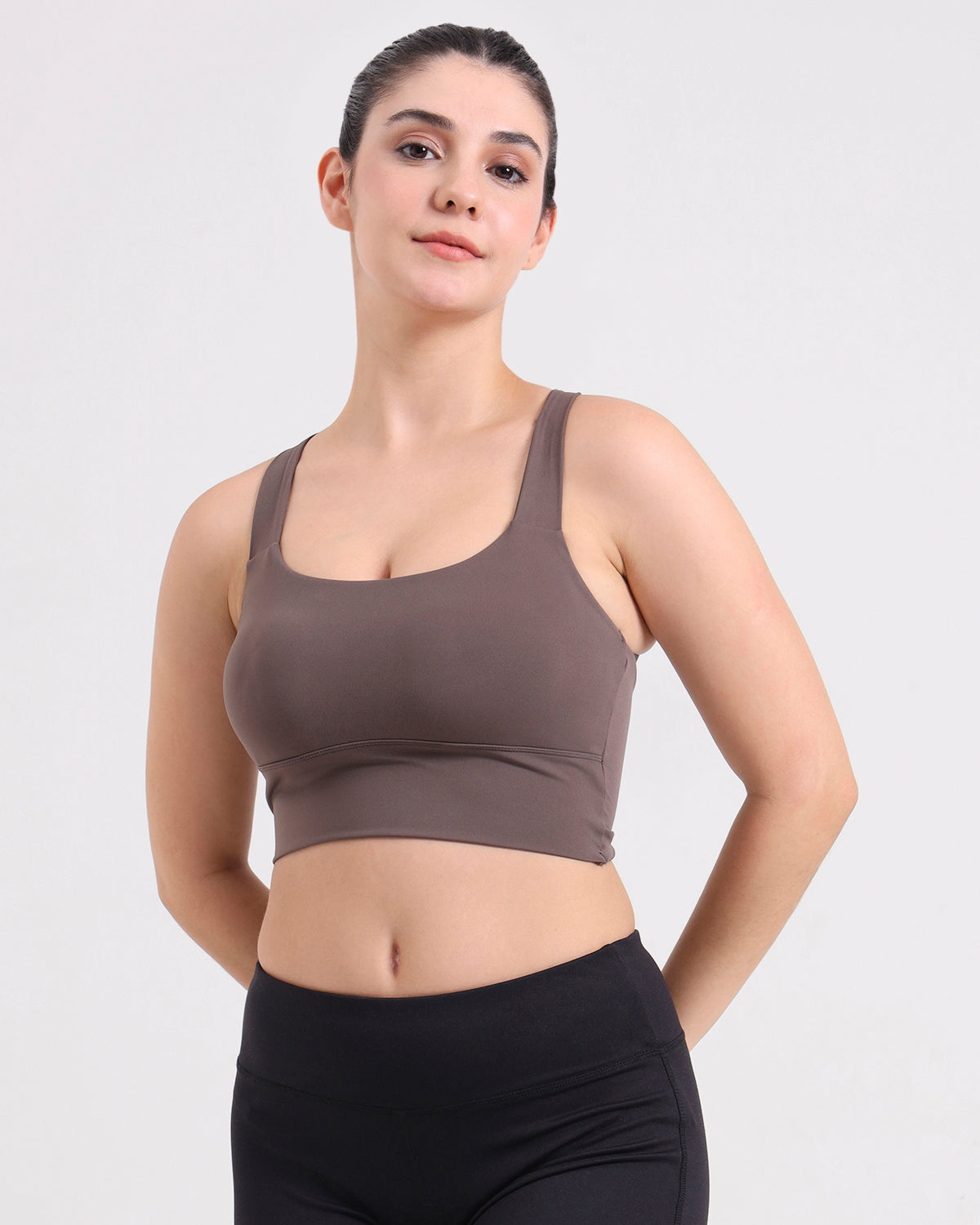 Core Padded Knot Blot Cross Back Crop Top | In-built Sports bra | Yoga Top (BR)