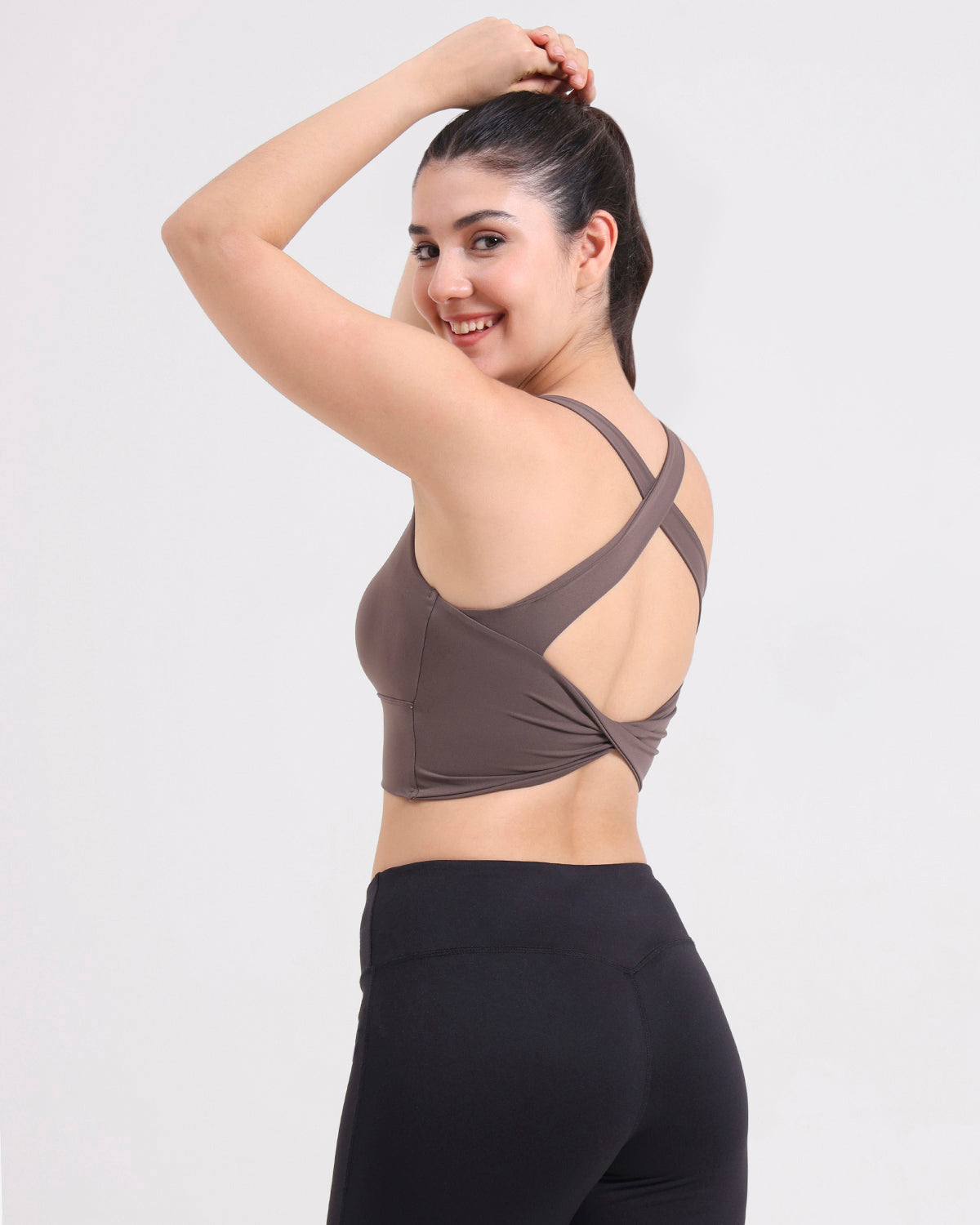 Core Padded Knot Blot Cross Back Crop Top | In-built Sports bra | Yoga Top (BR)
