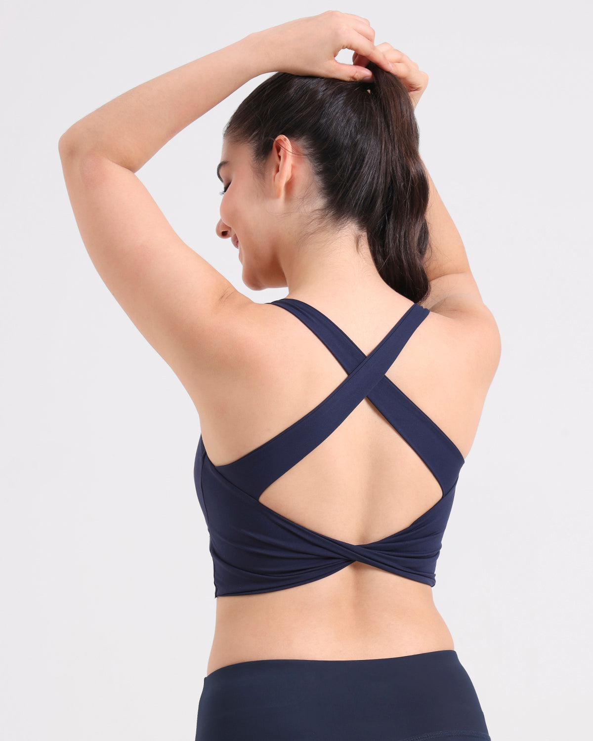 Core Padded Knot Blot Cross Back Crop Top | In-built Sports bra | Yoga Top (NV)