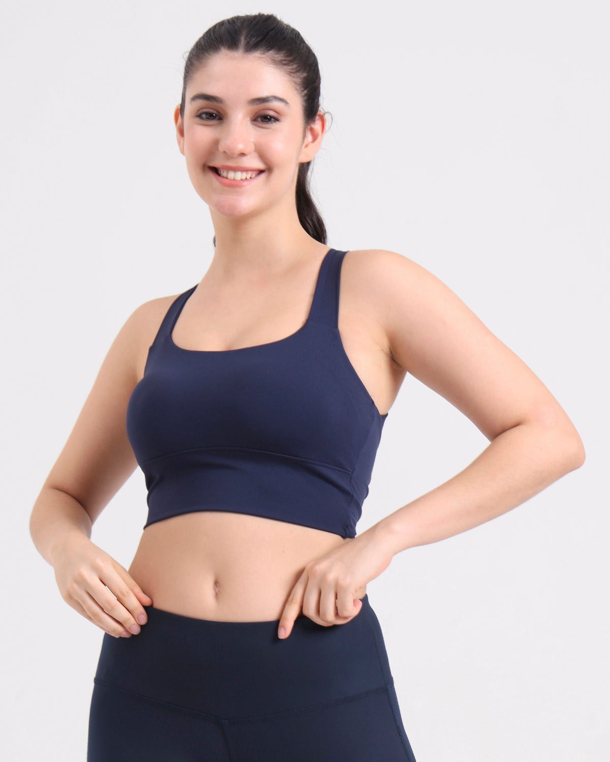 Core Padded Knot Blot Cross Back Crop Top | In-built Sports bra | Yoga Top (NV)