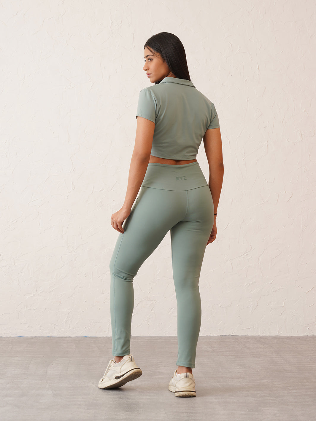 Sage Green Active look | Crop Polo & Premium Classic Leggings