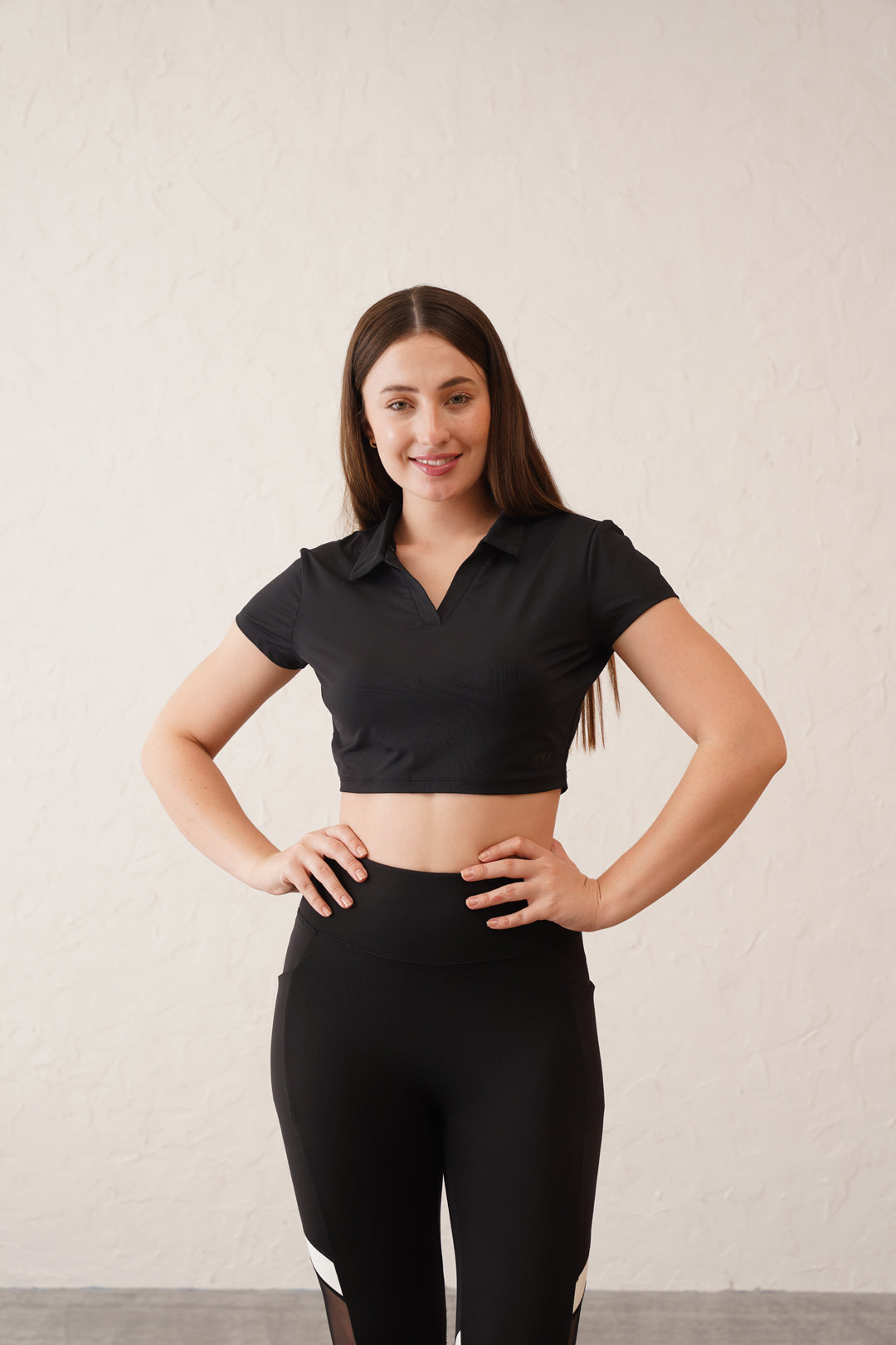 Black Mesh Active Look | Crop Polo & Mesh Leggings with Pocket