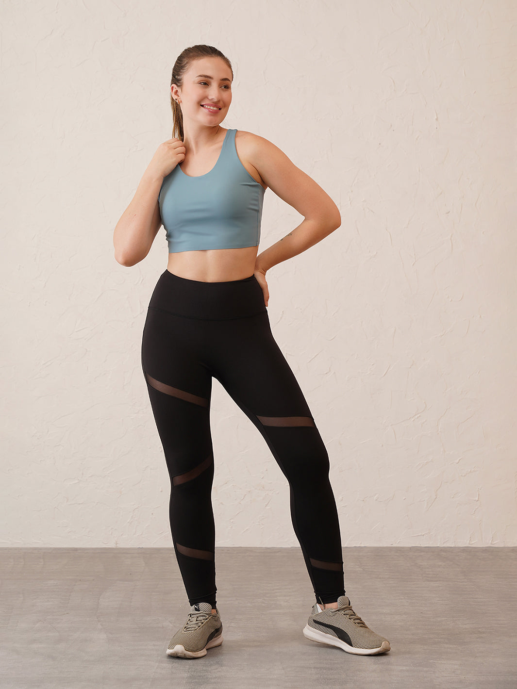 Blue Noir Sports Look | Sports Bra vest & Mesh Slit Leggings