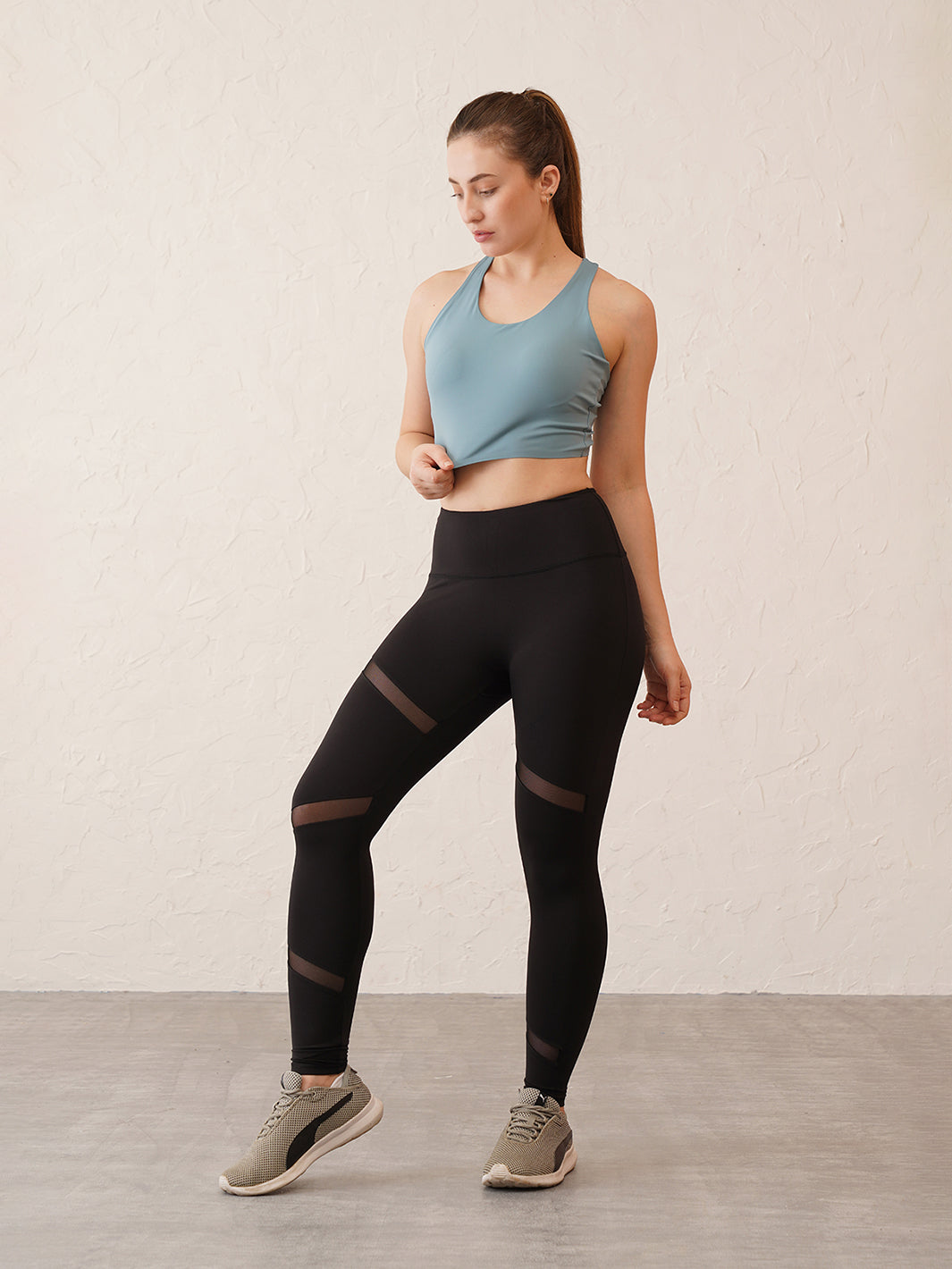 Blue Noir Sports Look | Sports Bra vest & Mesh Slit Leggings