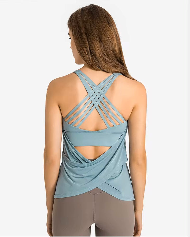 Swoosh Padded Crossback Wrap Tank | In-built Sports bra | Yoga Top (CY)