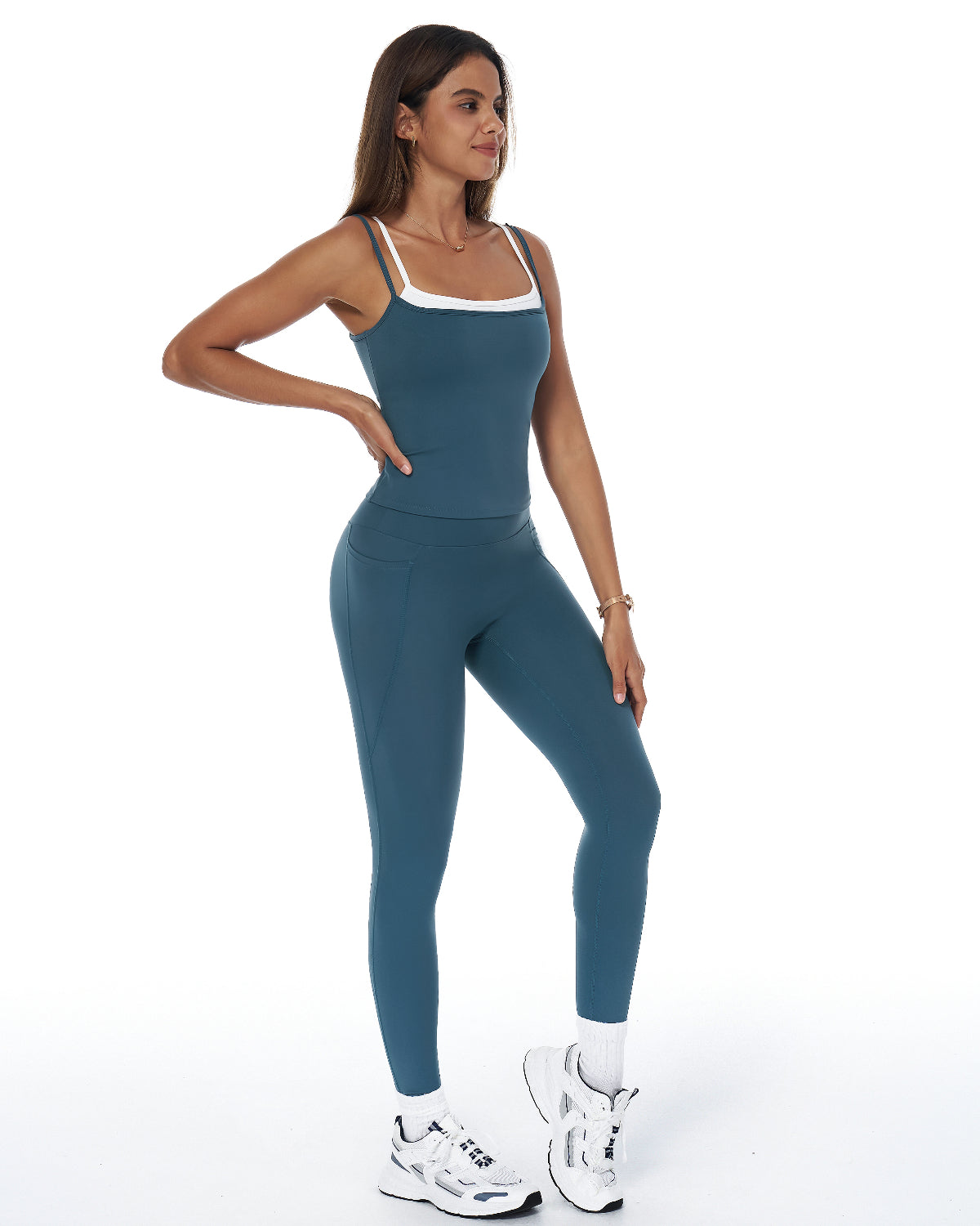 Signature Sculpt Active Set | Padded Tank + High-Waist Pocket Leggings | No Front Seam | Softretch® (Teal)