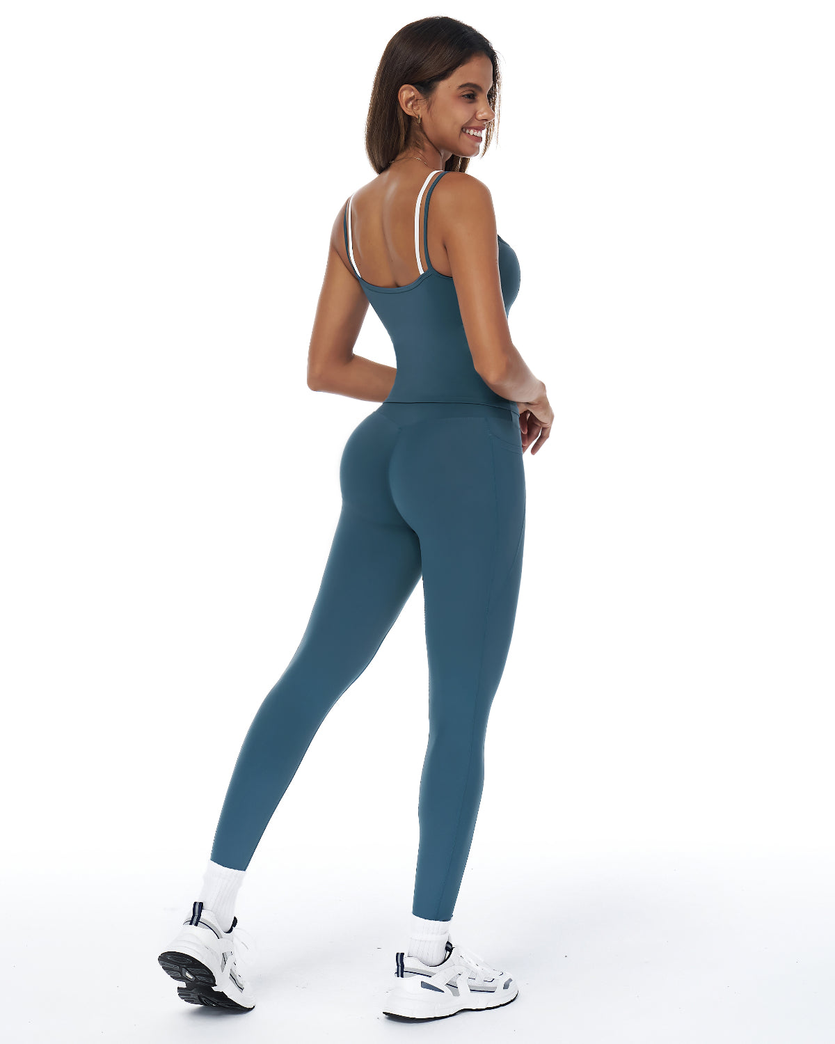 Signature Sculpt Active Set | Padded Tank + High-Waist Pocket Leggings | No Front Seam | Softretch® (Teal)