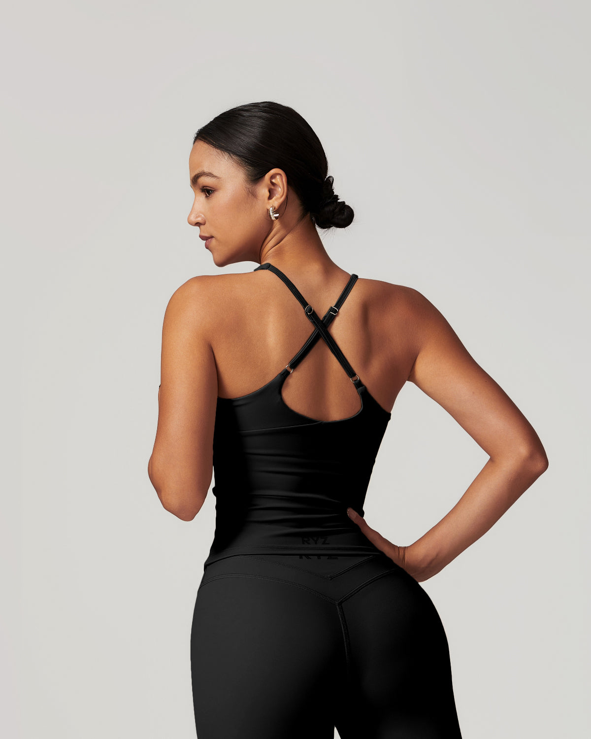 Core Sculpt Fit Set | Adjustable Straps Tank | Removable Pads | No Front Seam Leggings | Softretch® Workout Co-Ord (Black)