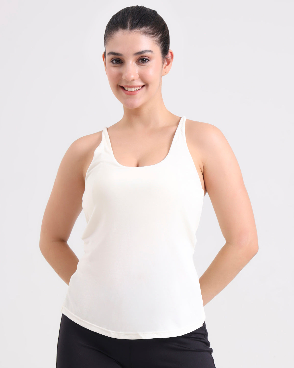 Swoosh Padded Cross-back Knot Blot Wrap Tank | In-built Sports bra | Yoga Top (I)