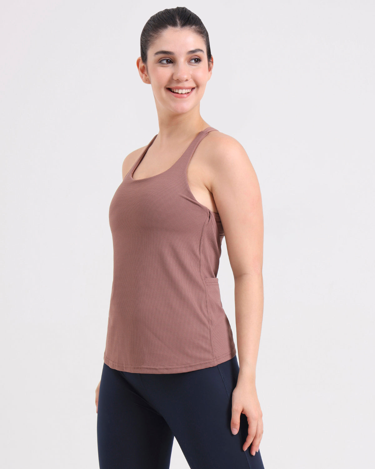 Swoosh Support Padded Cross-back Wrap Tank | In-built Sports bra | Yoga Top (BR)