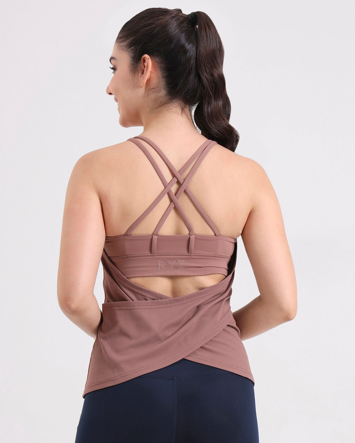 Swoosh Support Padded Cross-back Wrap Tank | In-built Sports bra | Yoga Top (BR)