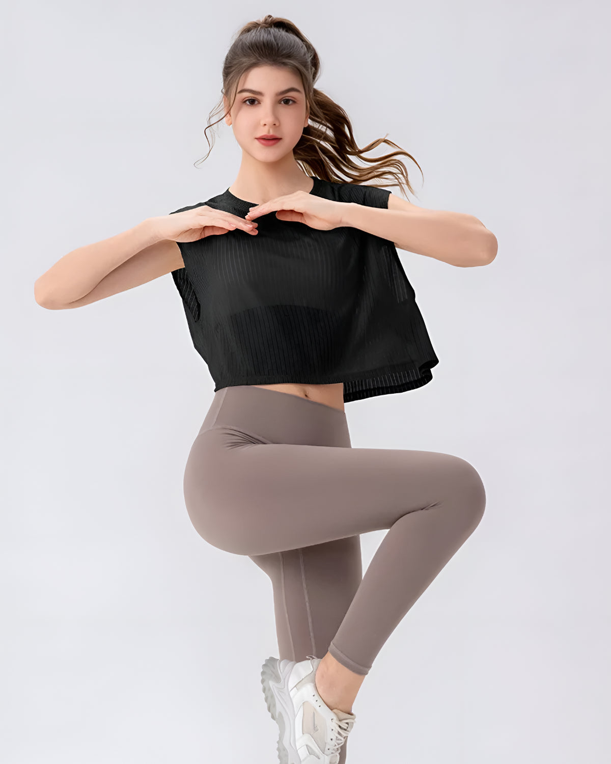 Core Flow Drape Over Top | Open-Back Workout Layer | Sheer Rib Mesh | Relaxed Cropped Fit (Black)