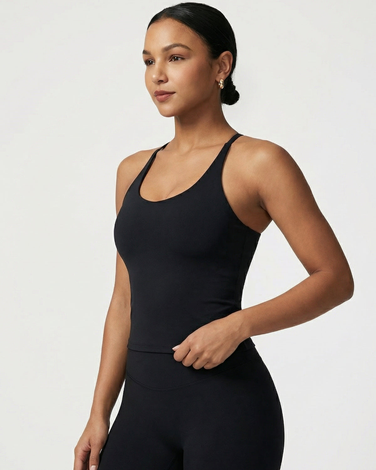 Core Sculpt Fit Set | Adjustable Straps Tank | Removable Pads | No Front Seam Leggings | Softretch® Workout Co-Ord (Black)