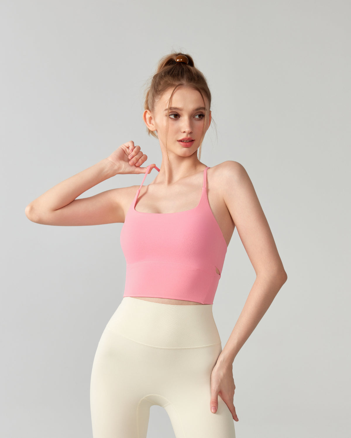 Swoosh Contour Wrap Tank | Y-Back Padded Workout Tank | Softretch® (Pink)