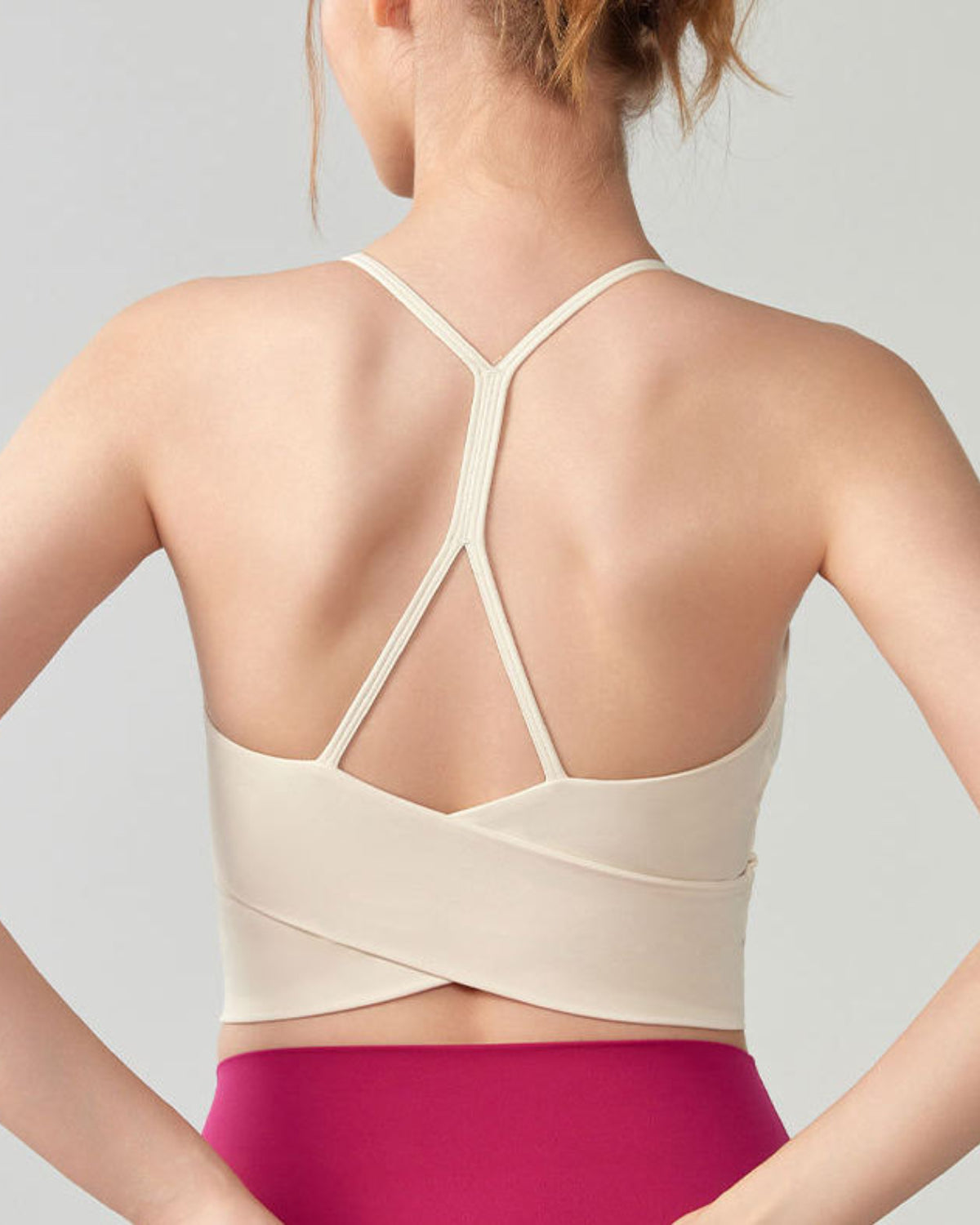 Swoosh Contour Wrap Tank | Y-Back Padded Workout Tank | Softretch® (Ivory)